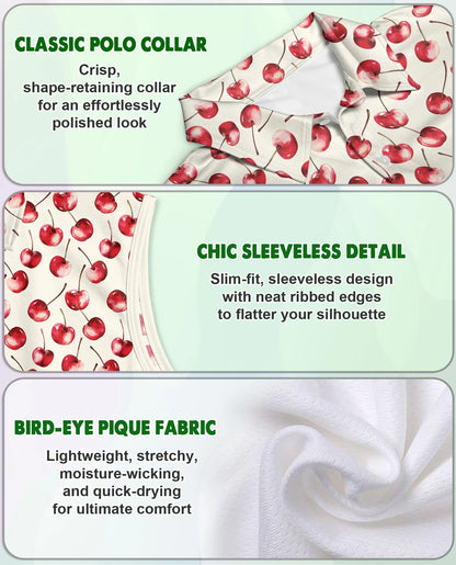 Cherry Pattern Sleeveless Polo Shirt for Women | Azhawaiian