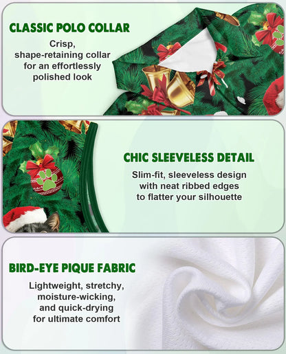 Cats Christmas Sleeveless Polo Shirt for Women, Cute Holiday Style | Azhawaiian