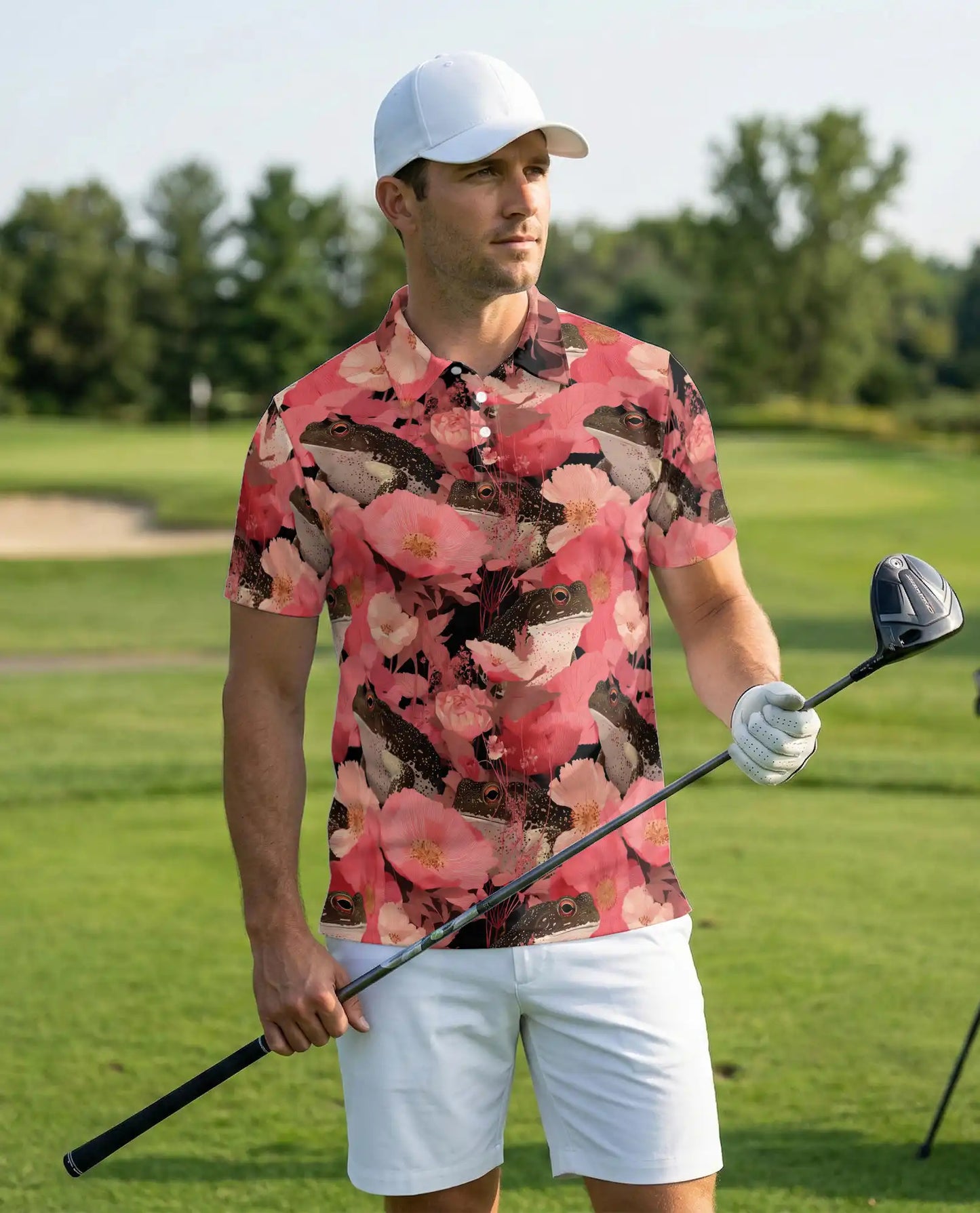 Floral Frog Garden Polo Shirt Botanical Wildflower Nature Pattern | Azhawaiian