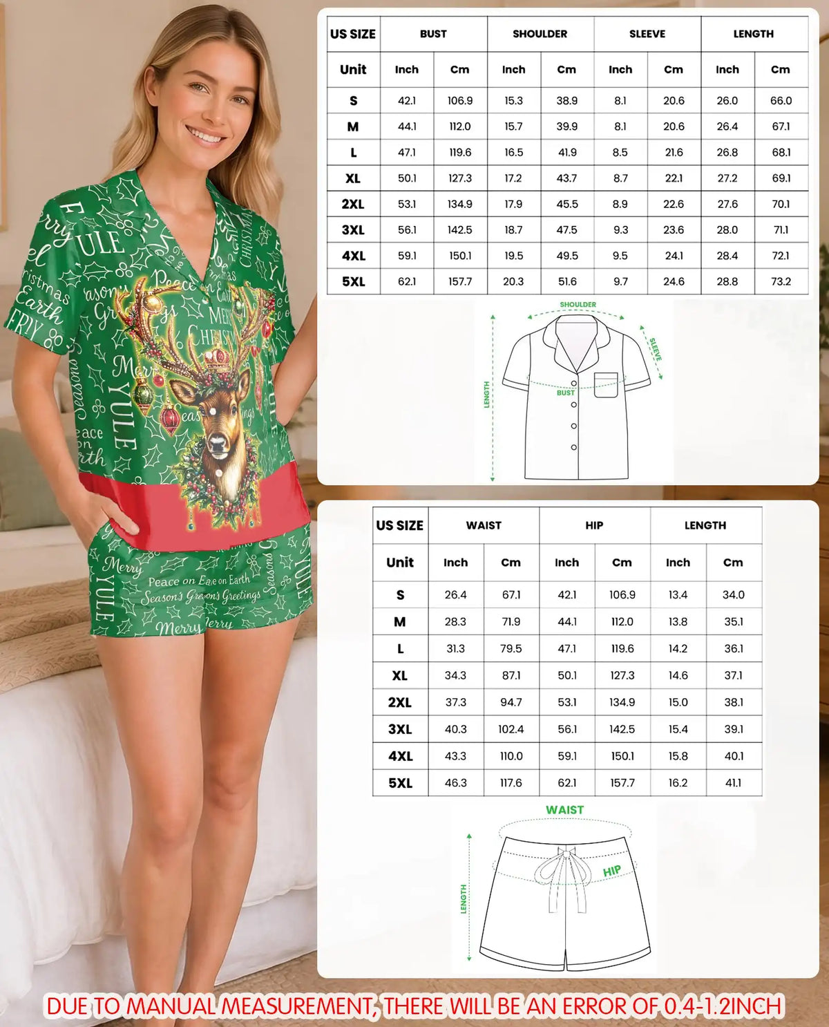 Reindeer Christmas Pajama Set for Women, Classic Holiday Sleepwear