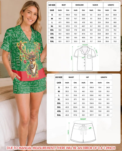Reindeer Christmas Pajama Set for Women, Classic Holiday Sleepwear