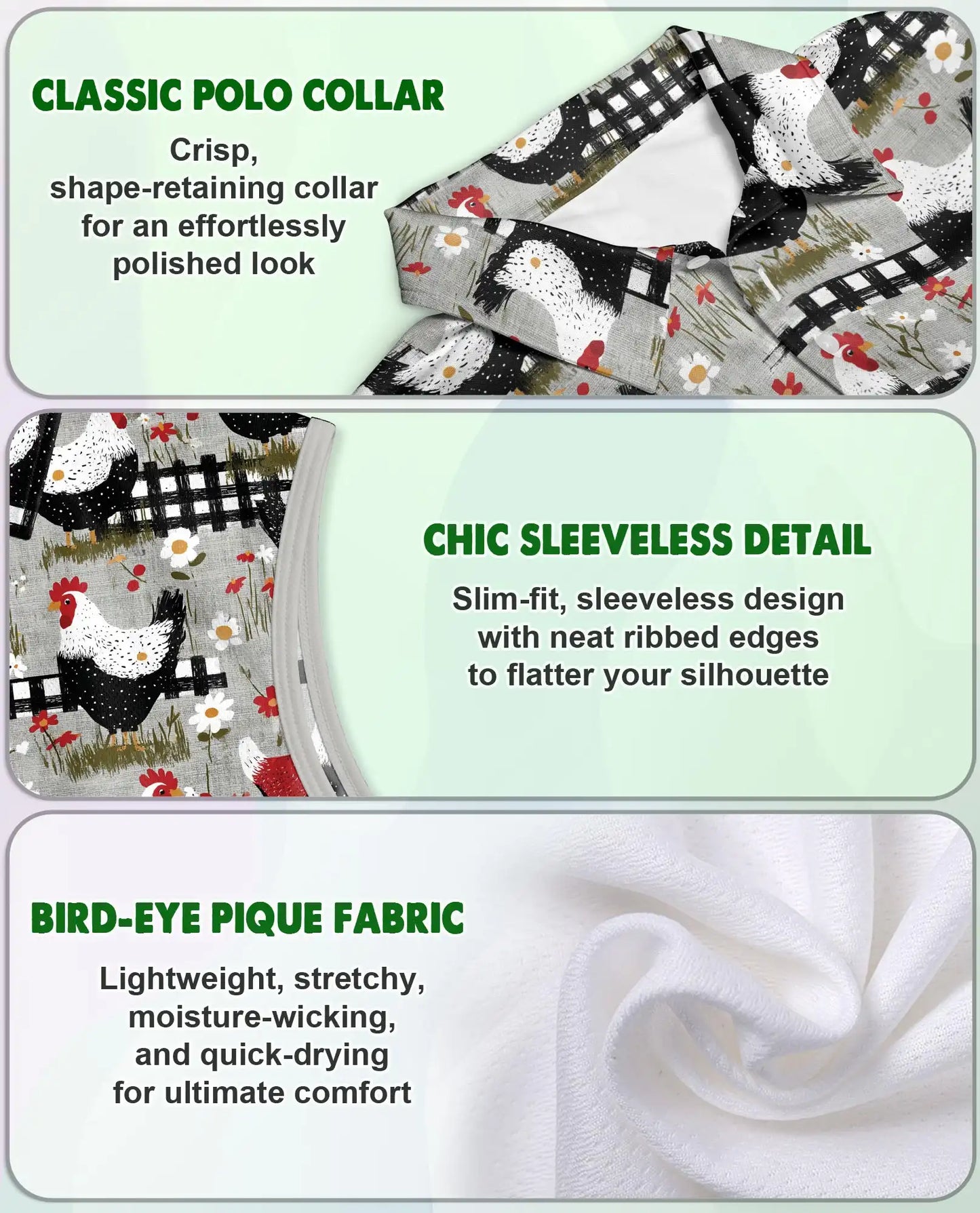 Chicken And Fence Sleeveless Polo Shirt for Women  | Azhawaiian