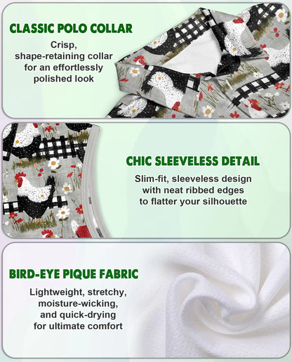 Chicken And Fence Sleeveless Polo Shirt for Women  | Azhawaiian