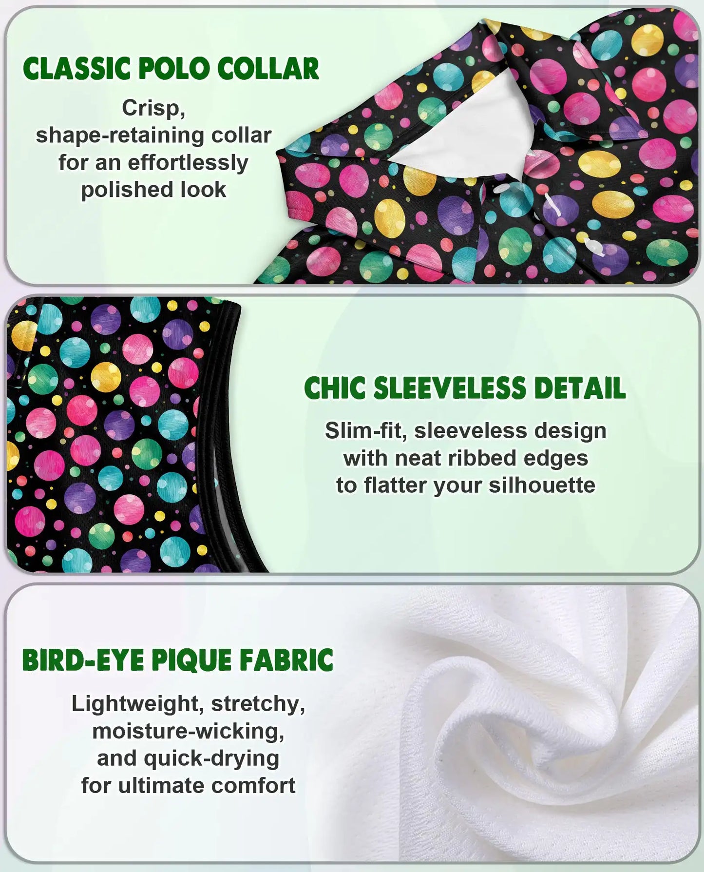 Colorful Polka Dots Sleeveless Polo Shirt for Women  | Azhawaiian