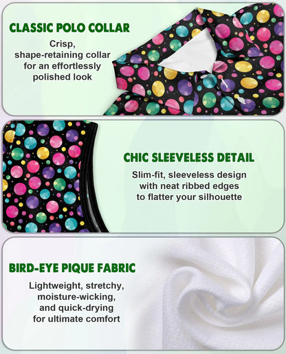 Colorful Polka Dots Sleeveless Polo Shirt for Women  | Azhawaiian