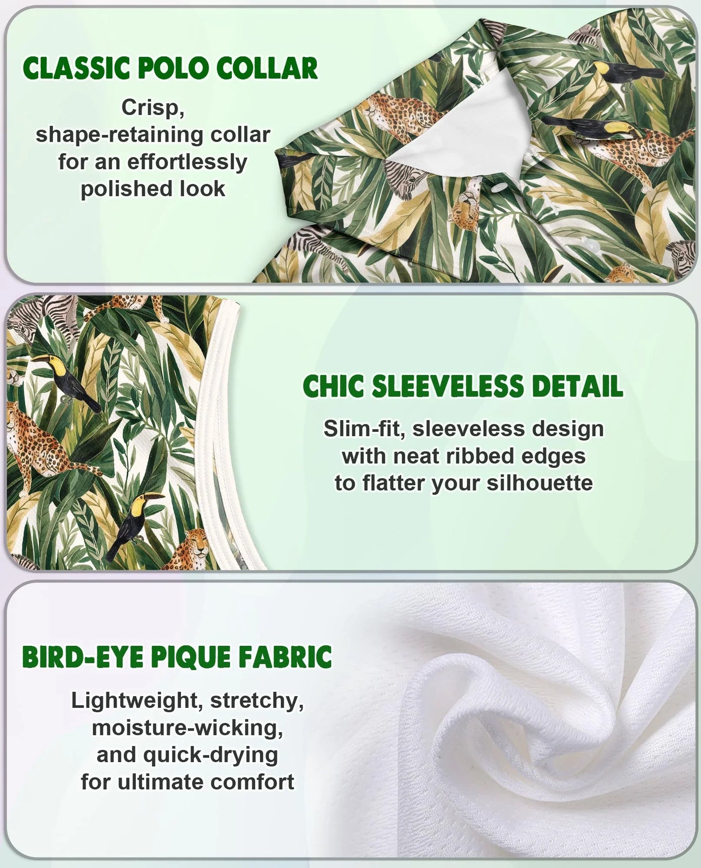 Tropical Summer Wild Animals Plants Sleeveless Polo Shirt for Women | Azhawaiian