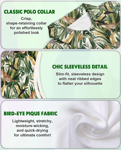 Tropical Summer Wild Animals Plants Sleeveless Polo Shirt for Women | Azhawaiian
