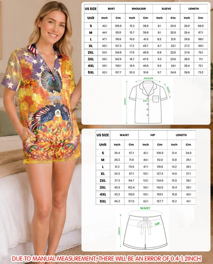 Thanksgiving Turkey Pajama Set for Women, Fall Harvest Holiday Sleepwear