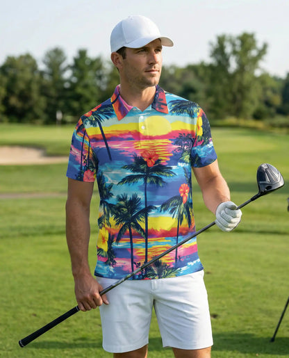 Tropical Sunset Hawaiian Polo Shirt | Azhawaiian