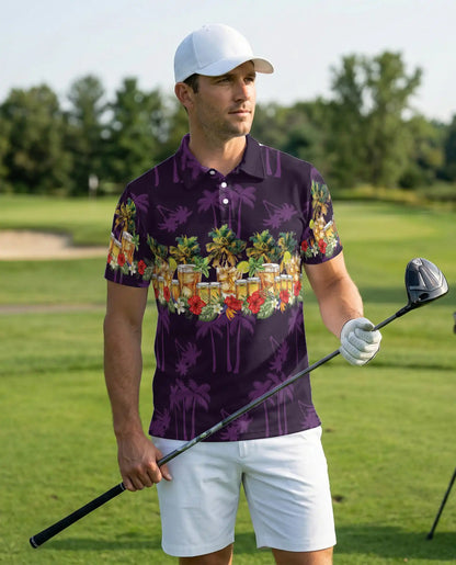 Tropical Beer 3D Polo Shirt for Men, Island Cocktail Party Style | Azhawaiian