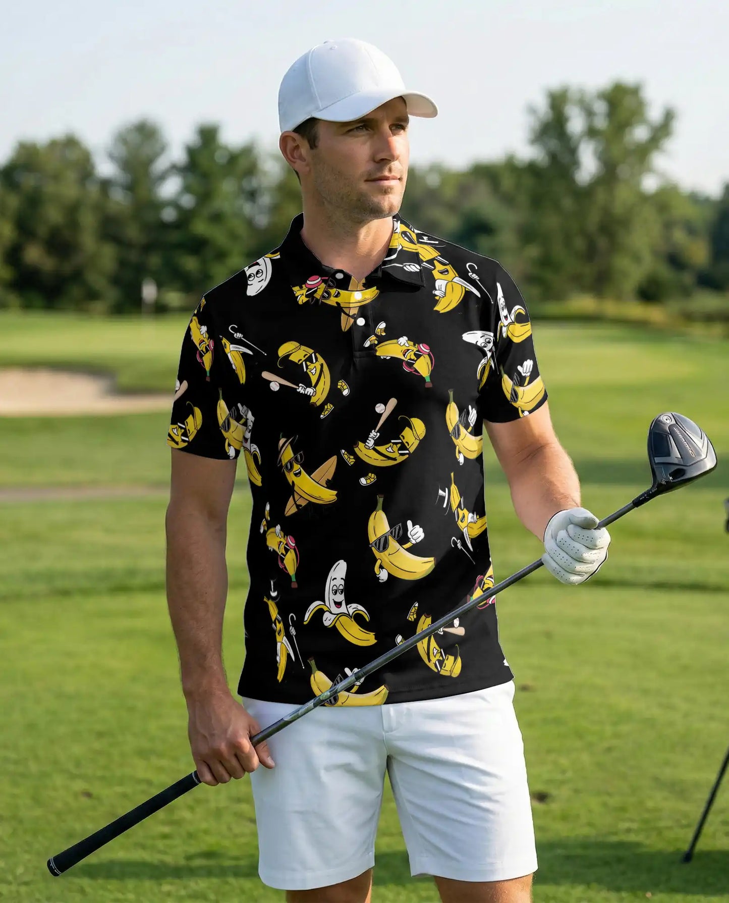 Funny Banana Cartoon 3D Polo Shirt for Men, Cool Fruit Humor Style | Azhawaiian
