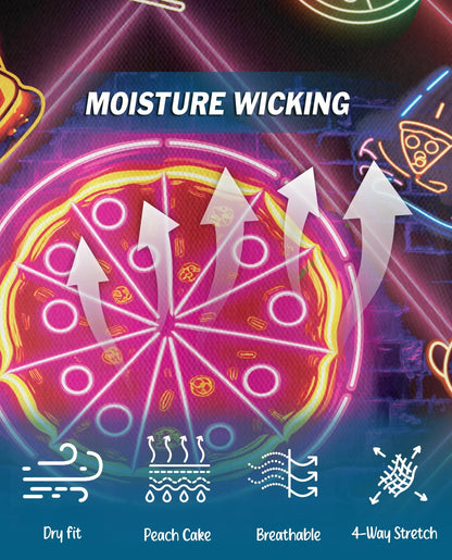 Neon Pizza Polo Shirt for Men, Colorful Food Lover Style | Azhawaiian