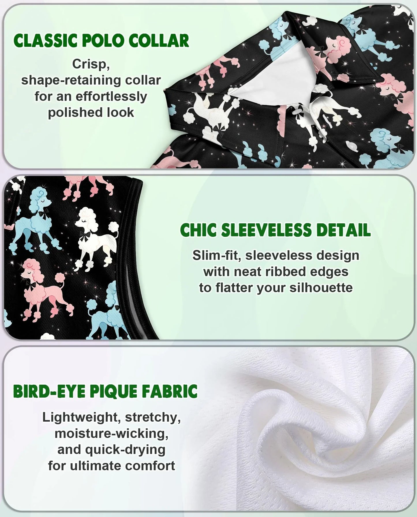 Cute Poodle Sleeveless Polo Shirt for Women, Adorable Dog Lover Style | Azhawaiian