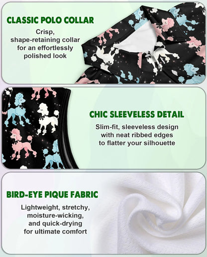 Cute Poodle Sleeveless Polo Shirt for Women, Adorable Dog Lover Style | Azhawaiian