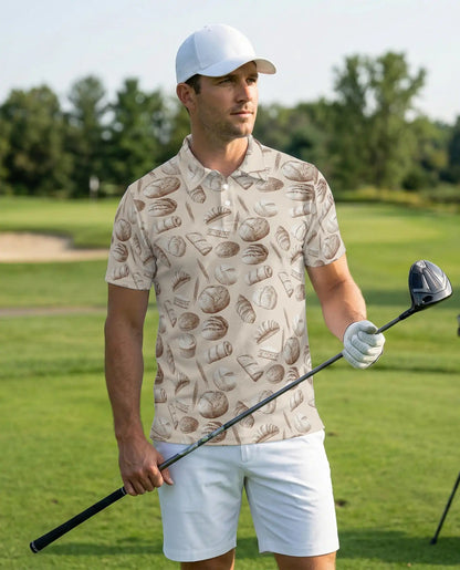 Bakery Bread Polo Shirt, Vintage Pastry Print | Azhawaiian