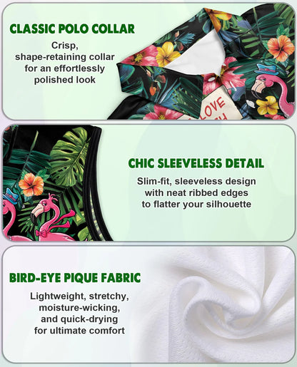 Aloha Flamingo 3D Tropical Sleeveless Polo Shirt for Women | Azhawaiian