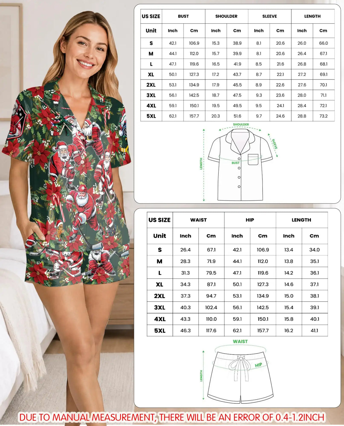 Christmas Hockey Santa Pajama Set for Women – Festive Sports Print