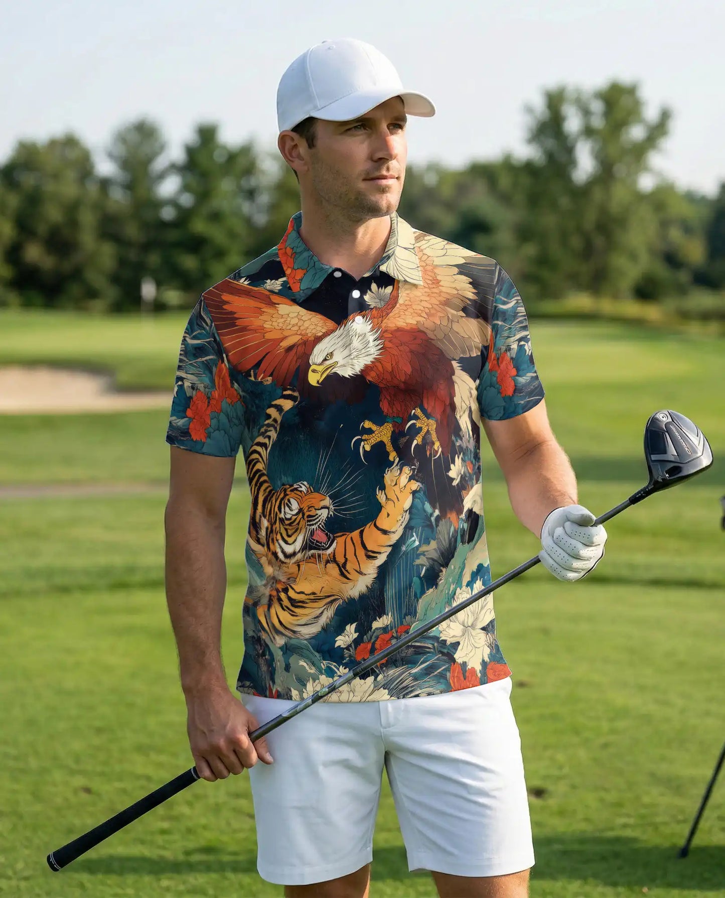 Eagle Tiger 3D Polo Shirt for Men, Fierce Wildlife Predator Style | Azhawaiian
