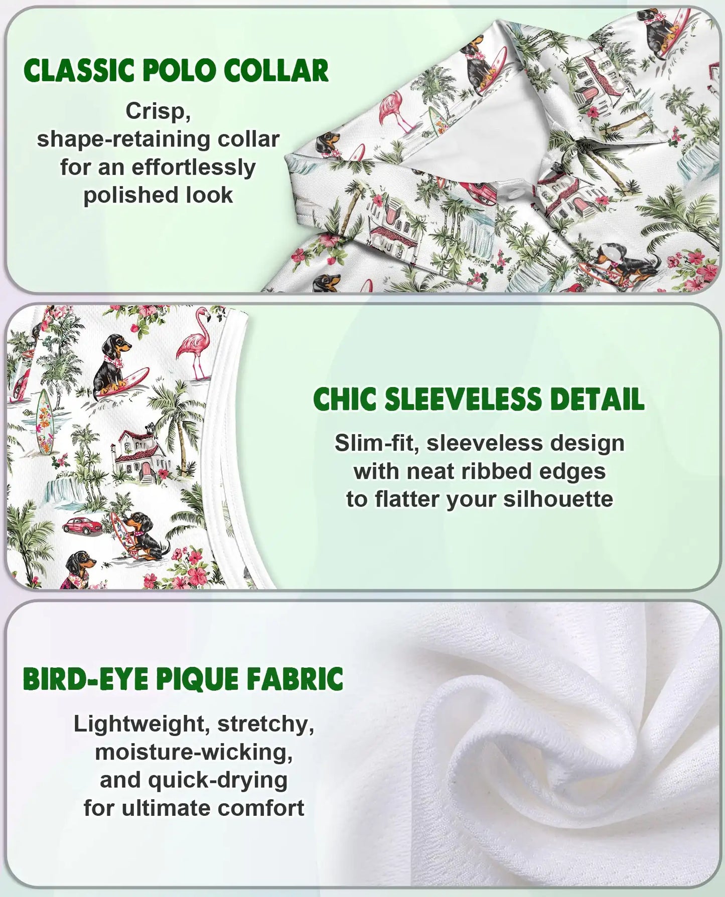 Dachshund Flamingo Tropical Sleeveless Polo Shirt for Women | Azhawaiian