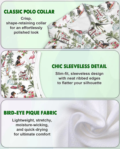 Dachshund Flamingo Tropical Sleeveless Polo Shirt for Women | Azhawaiian