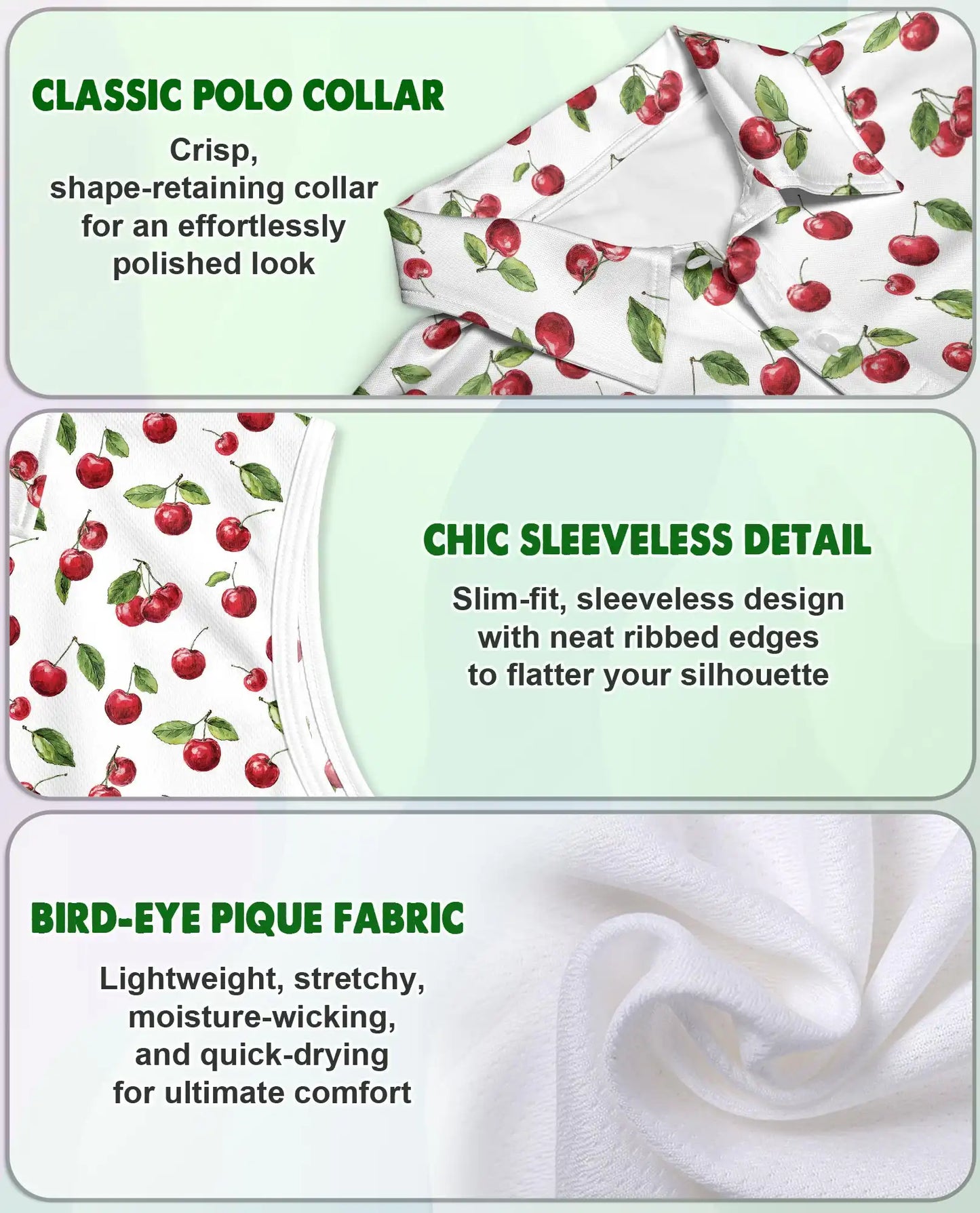 The Cherry Sleeveless Polo Shirt for Women, Sweet Fruit Summer Style | Azhawaiian