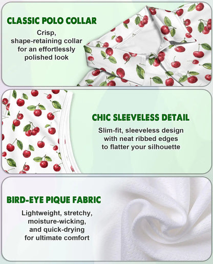 The Cherry Sleeveless Polo Shirt for Women, Sweet Fruit Summer Style | Azhawaiian