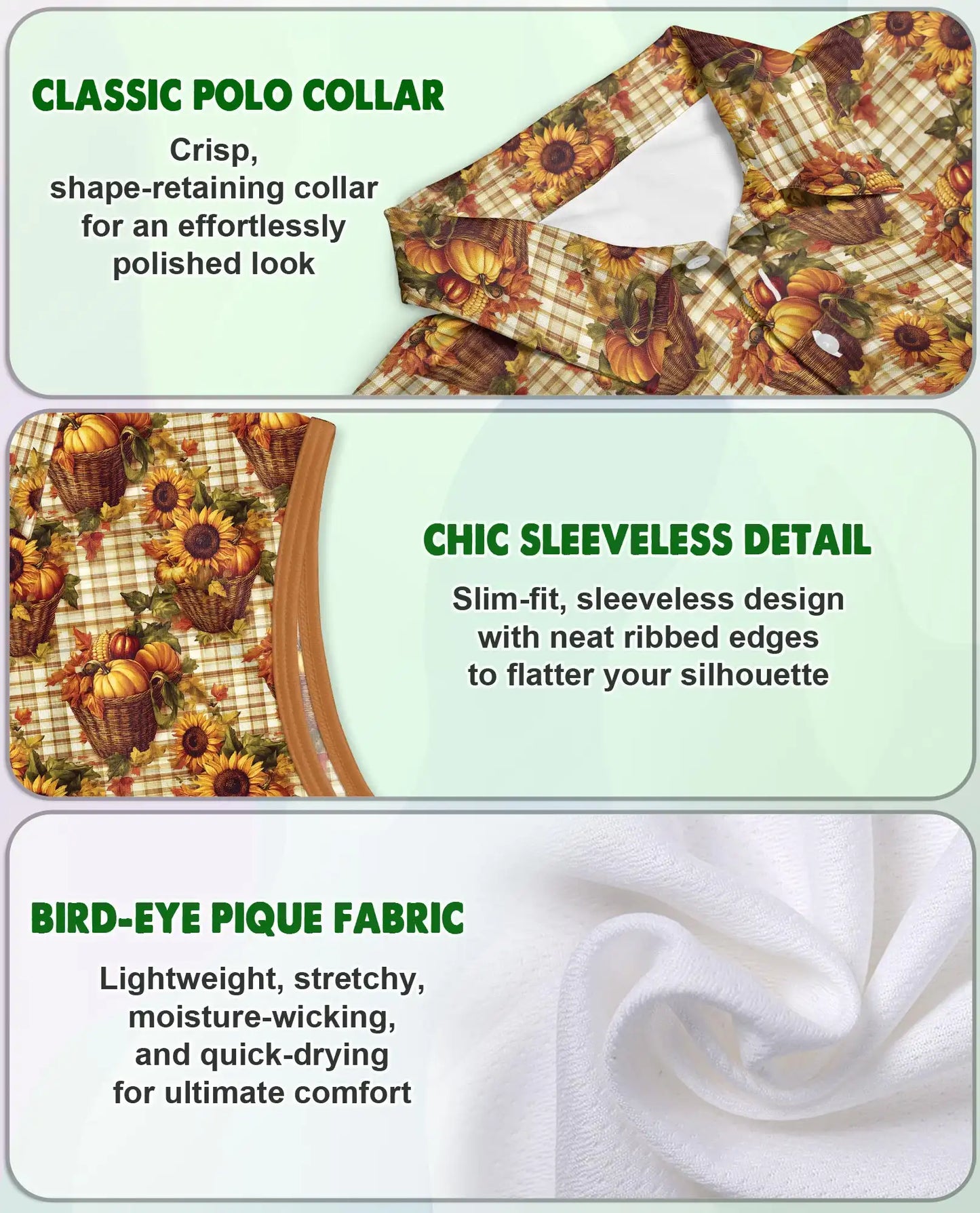 Pumpkin And Sunflower Basket Pattern Sleeveless Polo Shirt for Women  | Azhawaiian