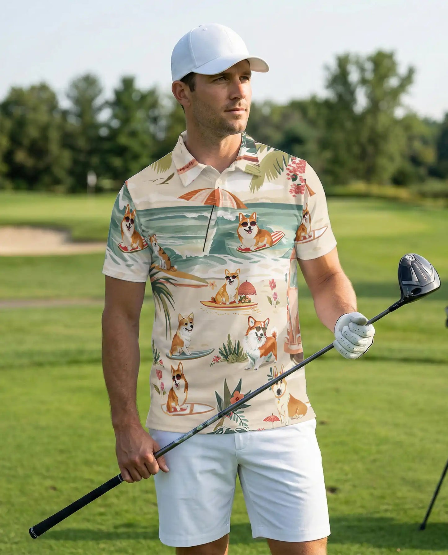 Corgi Hawaiian Polo Shirt | Azhawaiian
