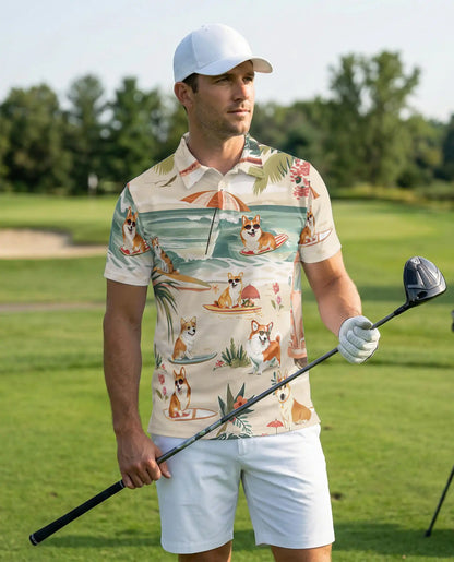 Corgi Hawaiian Polo Shirt | Azhawaiian