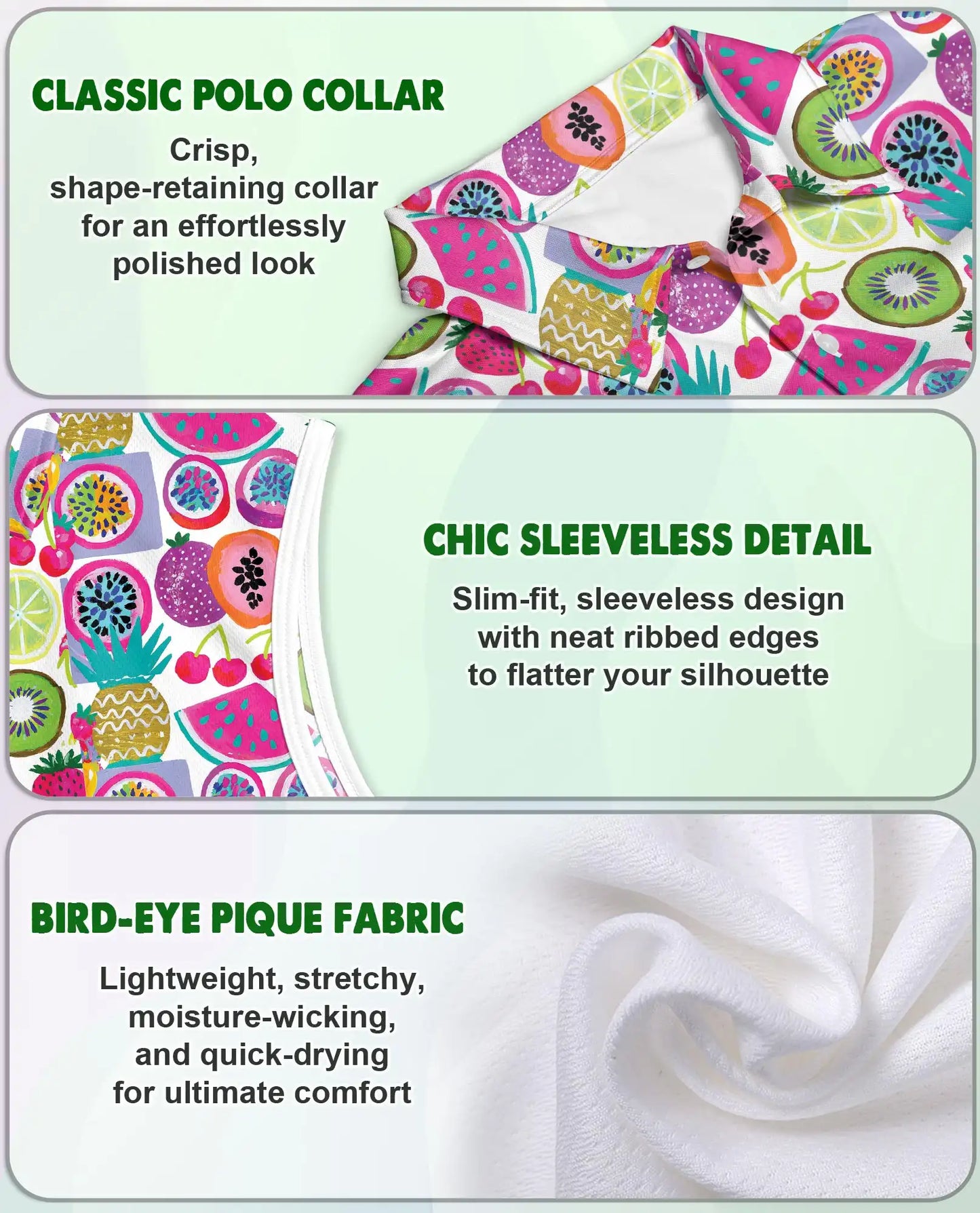 Mixed Fruit Print Sleeveless Polo Shirt for Women | Azhawaiian