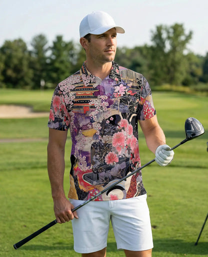Japanese Sakura Pagoda 3D Polo Shirt for Men | Azhawaiian