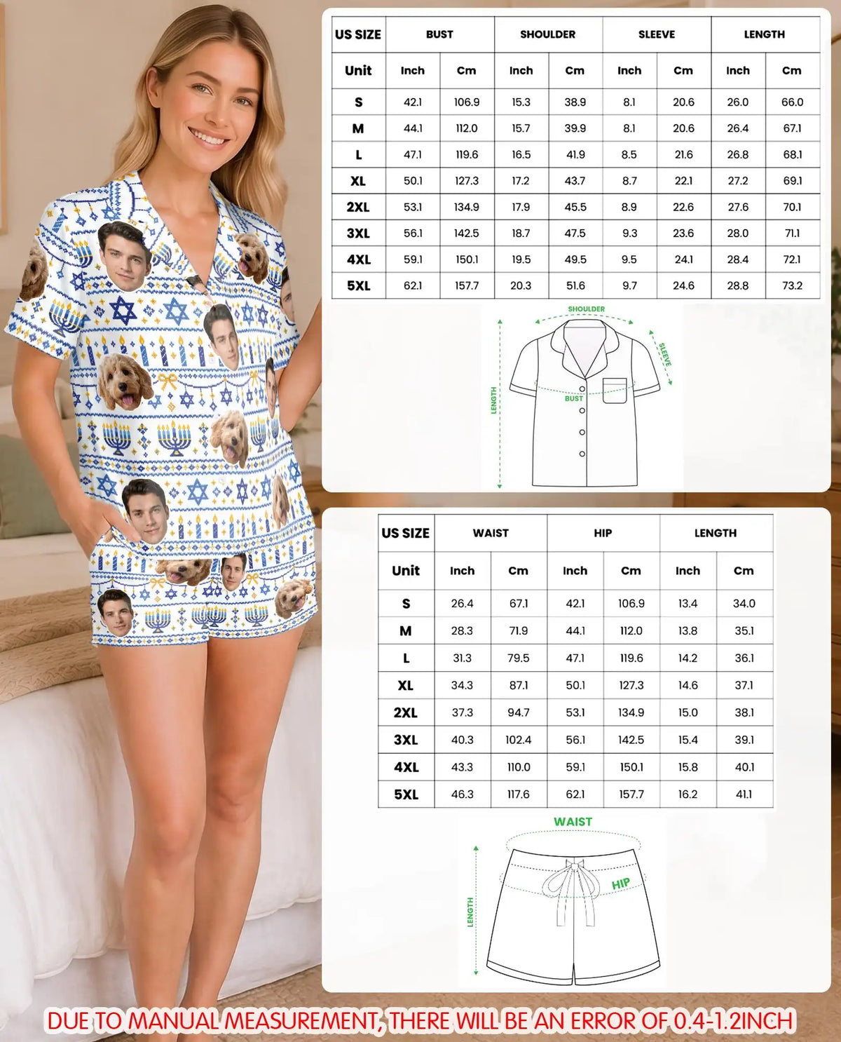 Personalized Hanukkah Face Pajama Set for Women – Custom Pet & Family Photo Print