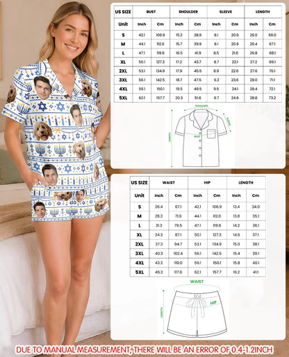 Personalized Hanukkah Face Pajama Set for Women – Custom Pet & Family Photo Print
