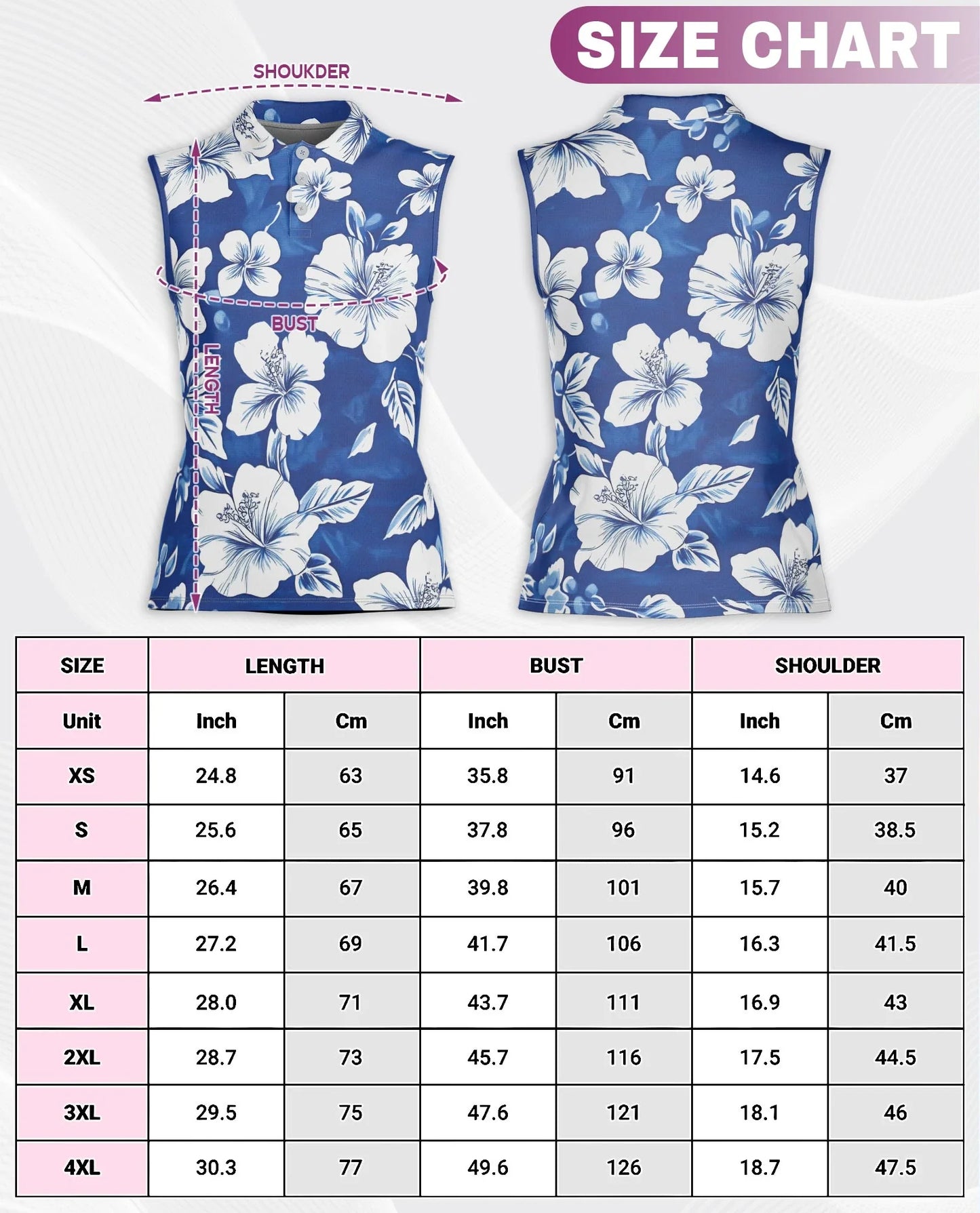 Tropical Hibiscus Blue Sleeveless Polo Shirt for Women | Azhawaiian