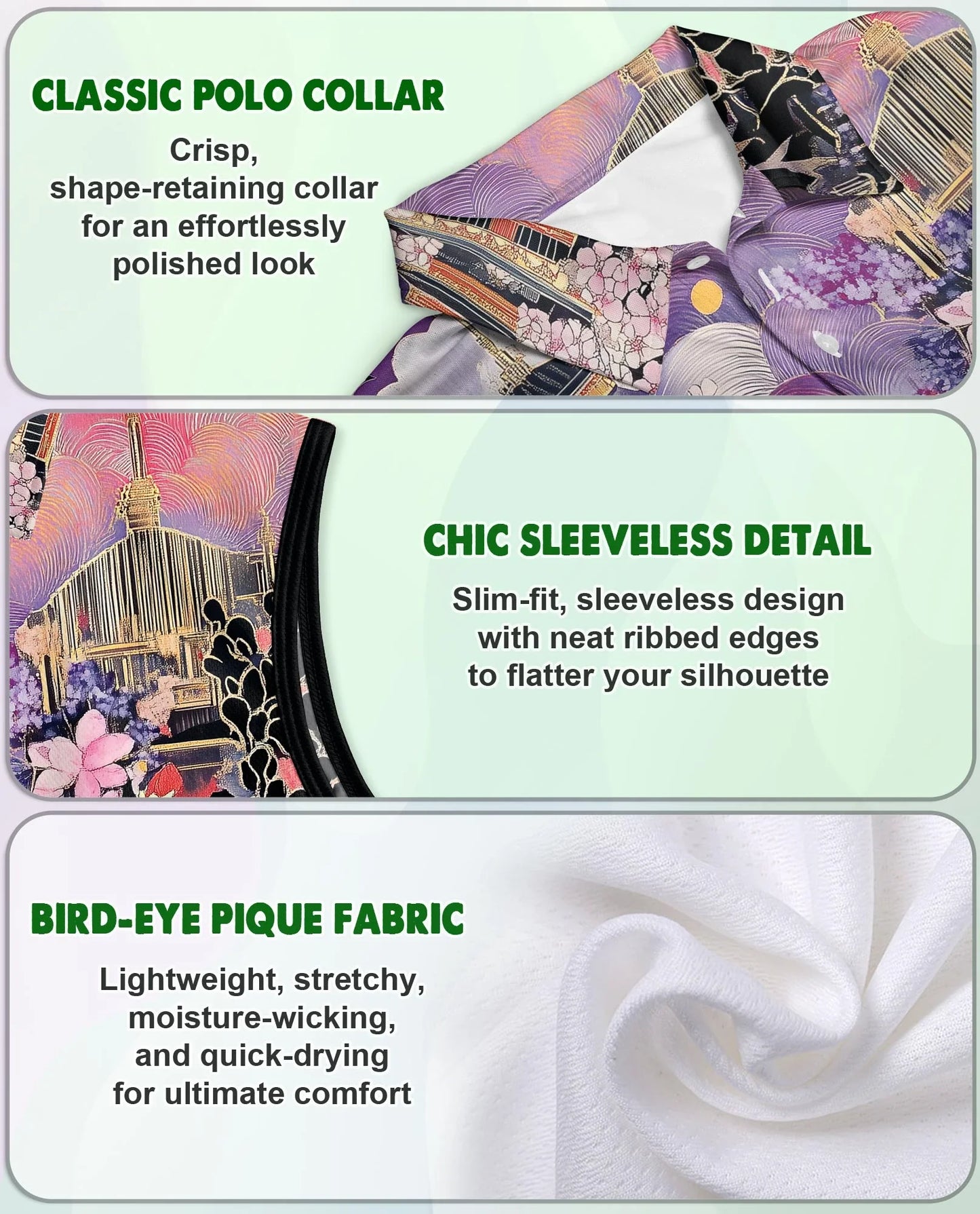 Japanese Ukiyo-e Sakura Cherry Blossom Sleeveless Polo Shirt for Women | Azhawaiian
