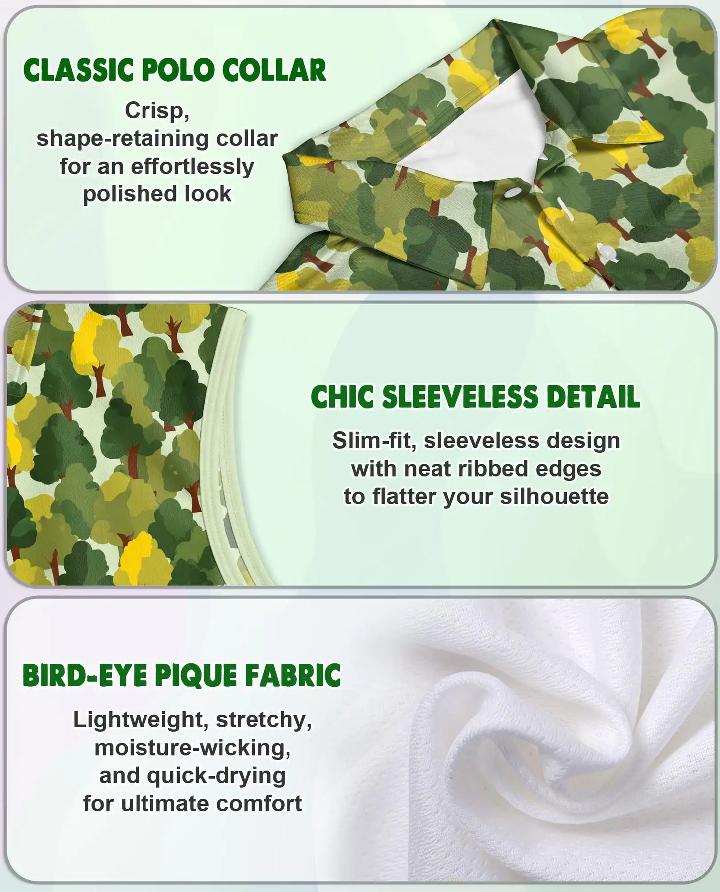 Pattern Tree Sleeveless Polo Shirt for Women, Nature Botanical Style | Azhawaiian