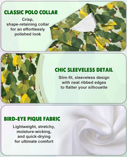 Pattern Tree Sleeveless Polo Shirt for Women, Nature Botanical Style | Azhawaiian