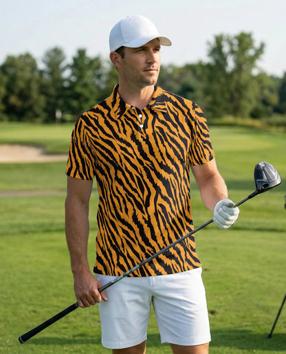 Tiger Stripe Polo Shirt, Wild Animal Print | Azhawaiian