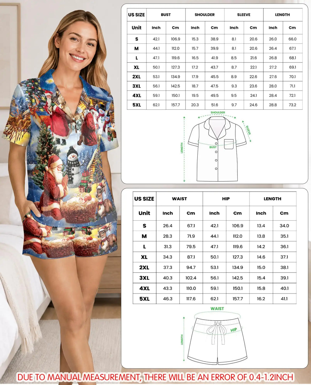 Christmas Nativity Pajama Set for Women, Santa Holiday Sleepwear with Winter Design