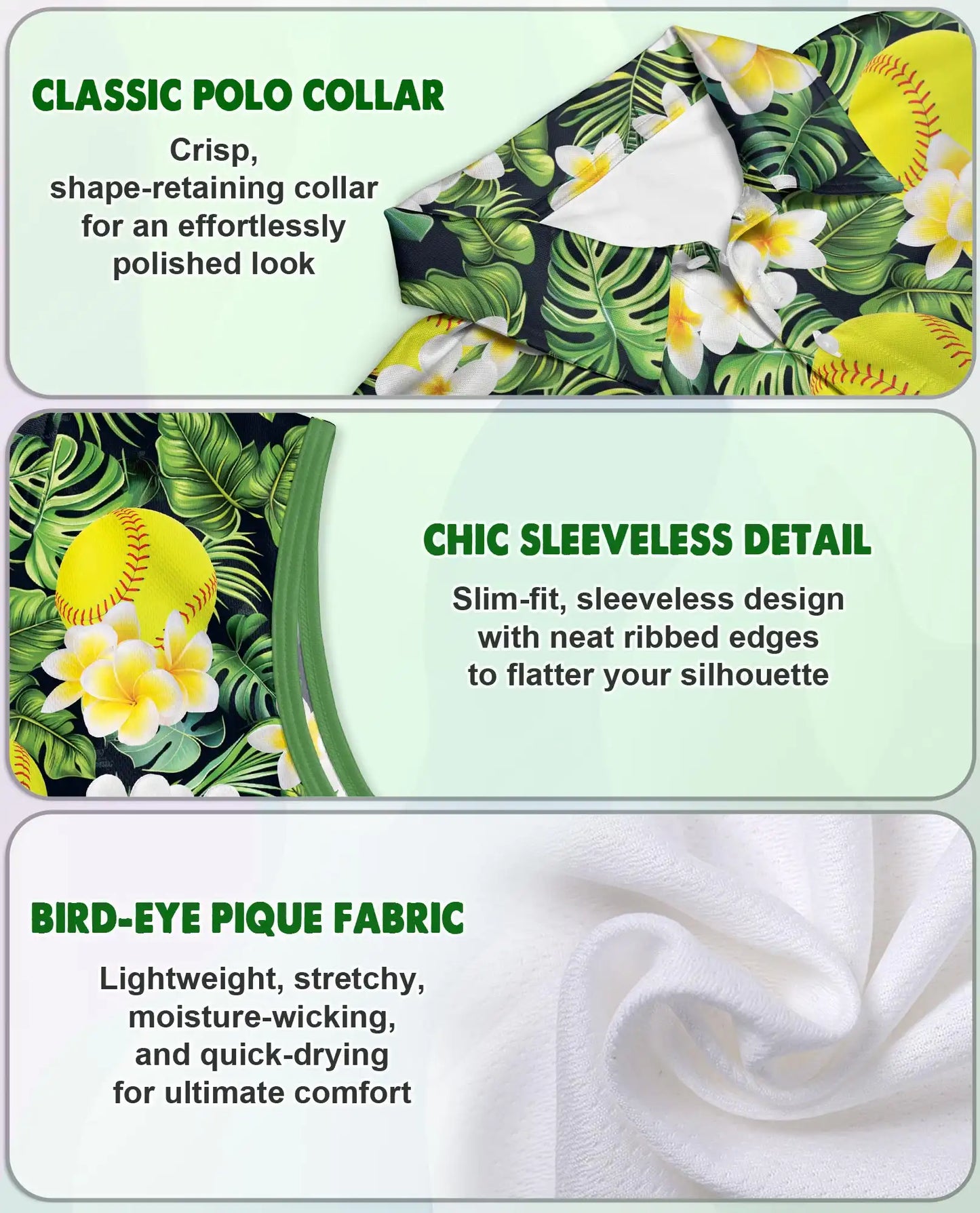 Yellow Softball And Plumeria Print Sleeveless Polo Shirt for Women  | Azhawaiian