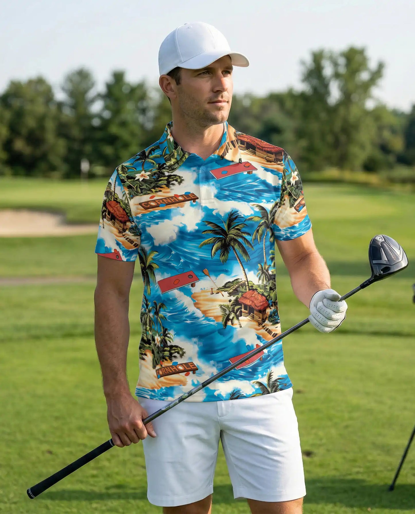 Cornhole Beach Hawaiian Polo Shirt for Men | Azhawaiian