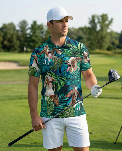 Funny Goat Polo Shirt, Tropical Animal Print | Azhawaiian
