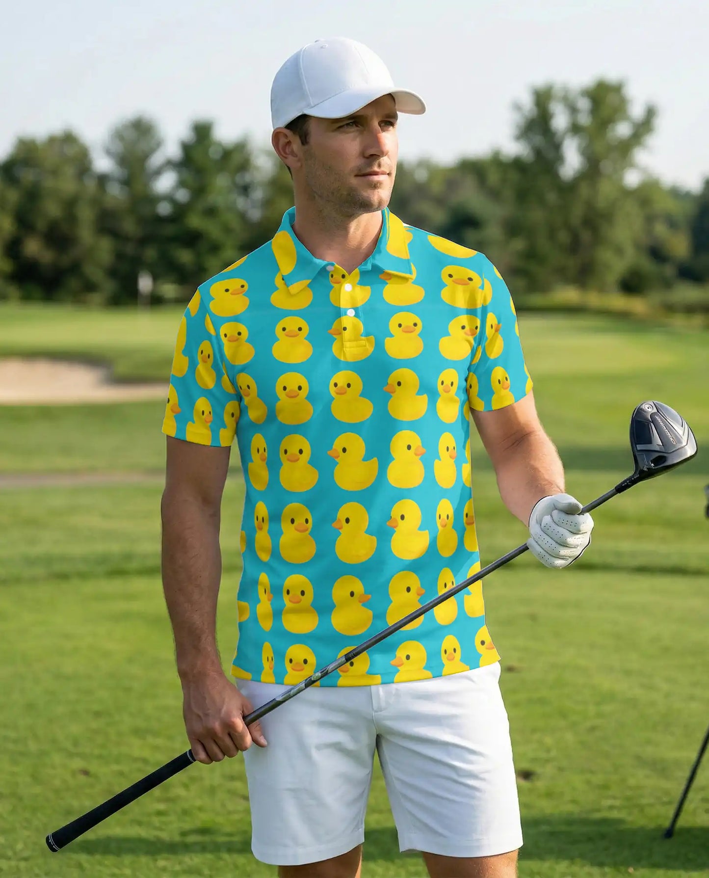 Rubber Duck Polo Shirt, Cute Yellow Duck Pattern | Azhawaiian