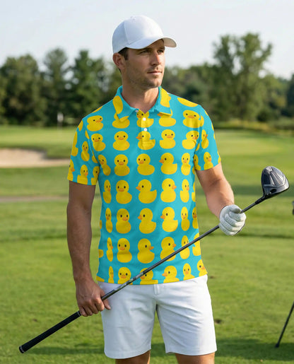 Rubber Duck Polo Shirt, Cute Yellow Duck Pattern | Azhawaiian