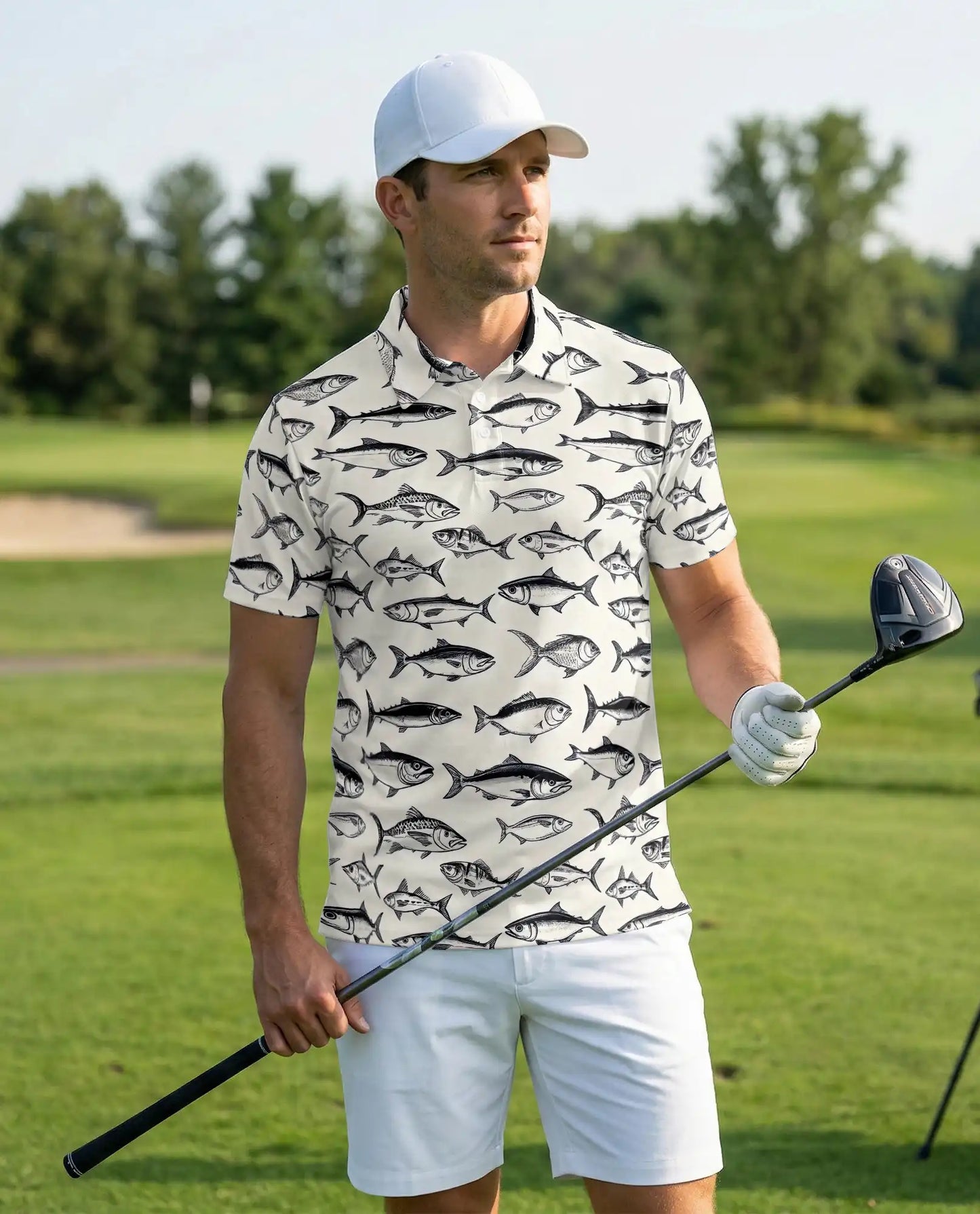 Saltwater Fish Polo Shirt for Men-Coastal Fish Pattern Angler | Azhawaiian