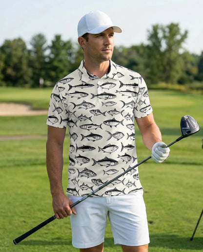 Saltwater Fish Polo Shirt for Men-Coastal Fish Pattern Angler | Azhawaiian