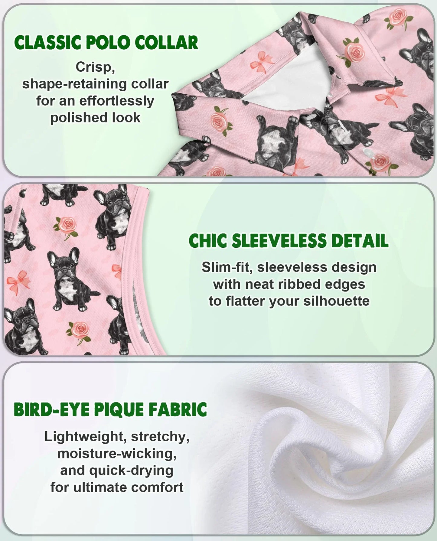 French Bulldog Sleeveless Polo Shirt for Women | Azhawaiian