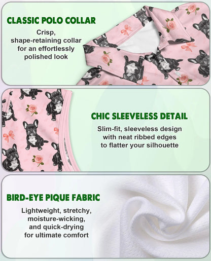 French Bulldog Sleeveless Polo Shirt for Women | Azhawaiian