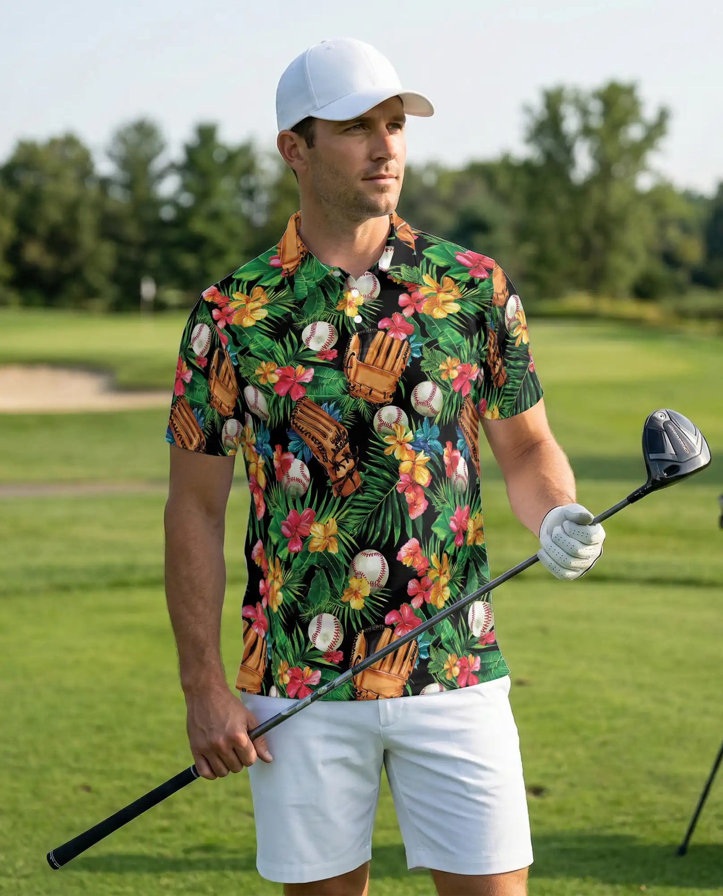 Baseball Hawaiian Polo Shirt, Floral Summer Style | Azhawaiian
