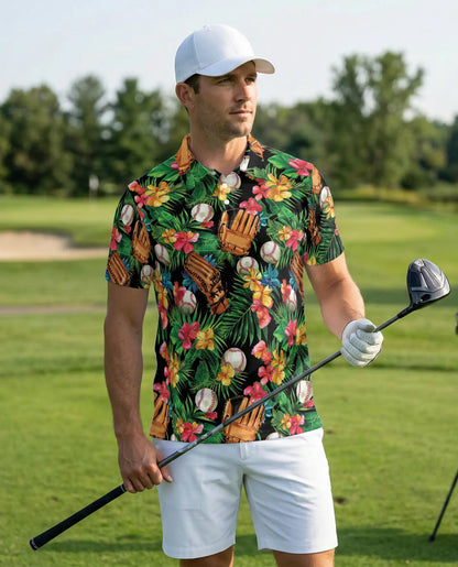 Baseball Hawaiian Polo Shirt, Floral Summer Style | Azhawaiian